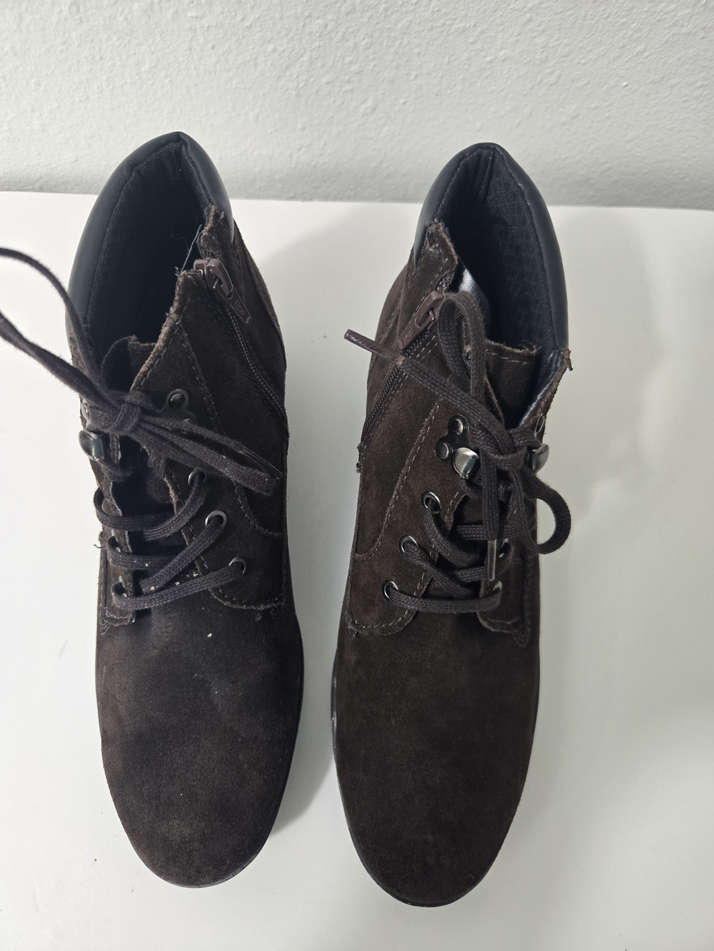 Flexi Brown Suede Wedge Lace-Up Ankle Shoes